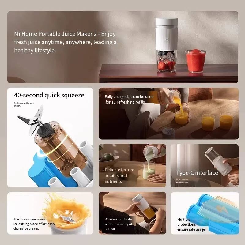 Xiaomi Mijia خلاط عصير ذكي محمول USB-C شحن عصارة كوب فواكه منتج أغذية خلاط مطبخ كهربائي عصير سريع