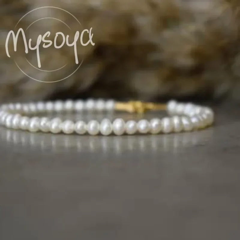 

MYSOYA 3-4mm White Freshwater Pearl Bracelet With Gift Box For Her/Him Birthday/Wedding/Christmas/New Year/Valentine's Day Gift