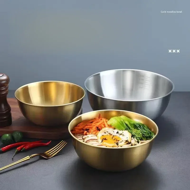 Kitchen Stainless Steel Bowl Korean Ramen Bowl Fruit Salad Bowl Mixing Bowl with Scale