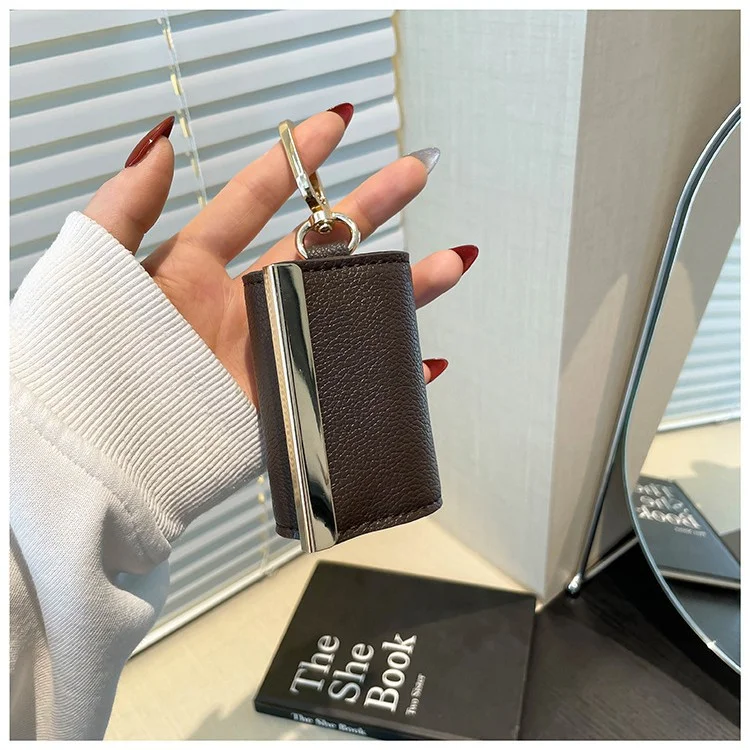 PU Leather Earbud Storage Case Portable Mini Earphone Pouch Keychain Bag Charm Airpods Protective Cover Bag Hanging Ornament