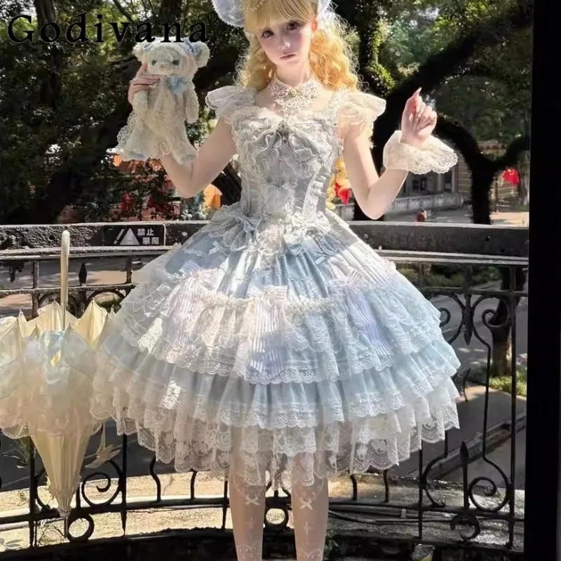 

Lolita Original Design Dress for Women Japanese Style Sweet JSK Strap Dress Female High Street Princess Birthday Dress