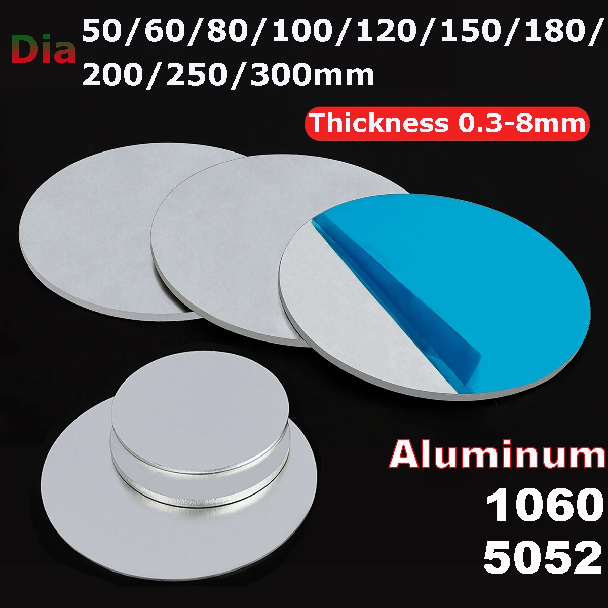 

1060 5052 Aluminum Round Plate Circular Sheet Aluminium Disc Dia 50/60/80/100/120/150/180/200/250/300mm Thickness 0.3mm-8mm