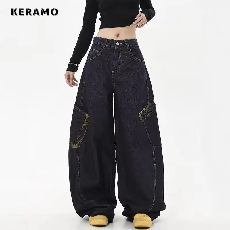 

Retro Punk 2000S Wide Leg Oversized Jeans Women Casual Baggy High Waist Pocket Y2K Pants Grunge Streetwear Denim Trouser