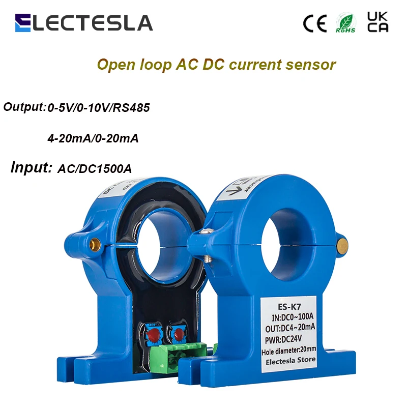 

Hall Open Loop Split Core Transducer AC DC Current Sensor DC Current Transmitter 0-1500A Input 0-10V 4-20mA Output 20mm Hole