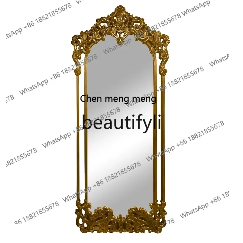 S7486teae フレンチレトロ彫刻ミラー 高級全身鏡 壁掛け式 床置きミラー 寝室用ドレッシングミラー フィッティングミラー