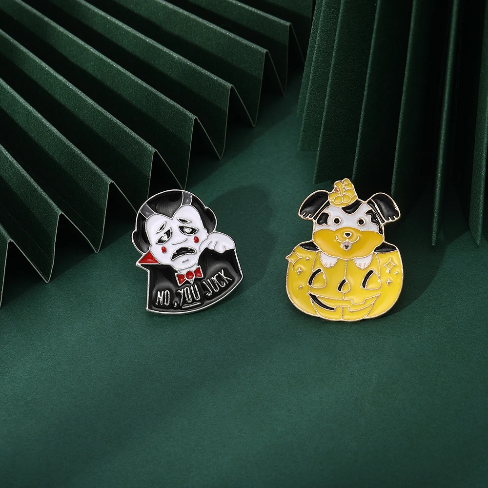 Funny  No You Juck Vampire Design Enamel Brooches Halloween Pumpkin Lantern Dog Shaped Pins Backpack Cosplay Badge