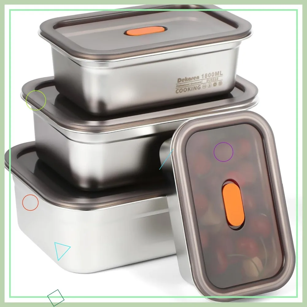 

Набор из 4 больших контейнеров для еды из нержавеющей стали с герметичными крышками, пригодных для использования в микроволновой печи и морозильной камере, для подготовки еды (41-128 унций)