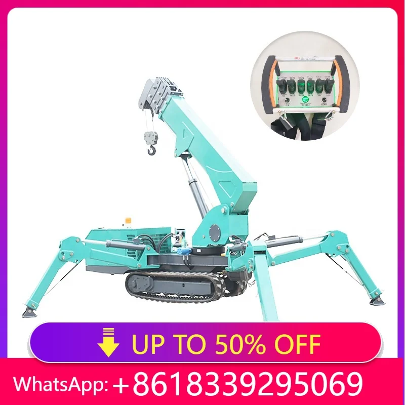 Mini Spider Crane 1.5 Ton All Terrain Lifting Machine Remote Control 6.5m Height Rubber Crawler Honda Gasoline Engine Low Cost