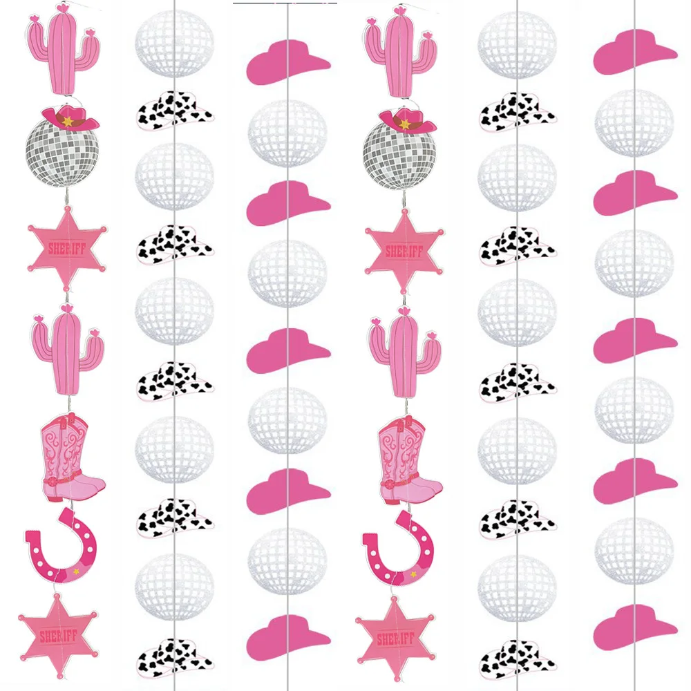 서양 카우걸 디스코 독신 파티 반짝이 교수형 배너 소녀 핫 핑크 암소 소녀 파티 마지막 로데오 파티 장식