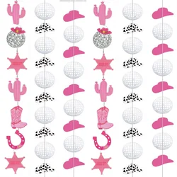 Western Cowgirl Disco Bachelorette Party Glitter Hanging Banners Lets Go Girls Hot Pink Cow Girls Party Last Rodeo Party Decor