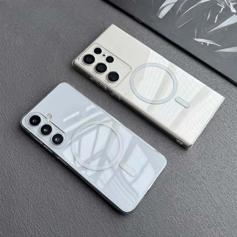 Glossy Transparent Ultra Thin PC Magsafe Case for Samsung Galaxy S25 S24 S23 Ultra S22 Plus Wireless Charging S25 Plus Cover