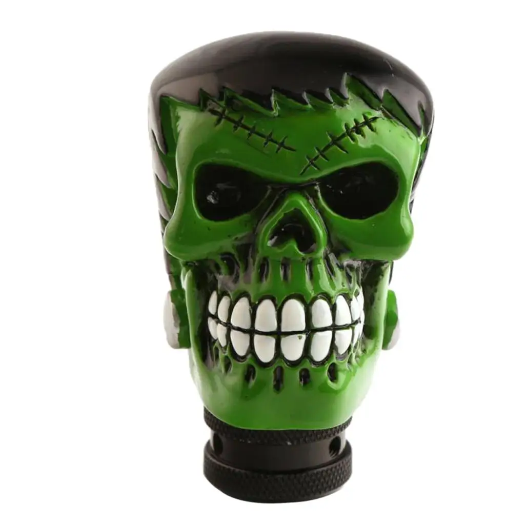 

Ручка переключения передач гоночного автомобиля, ручка переключения передач с бровями и черепом, зеленый