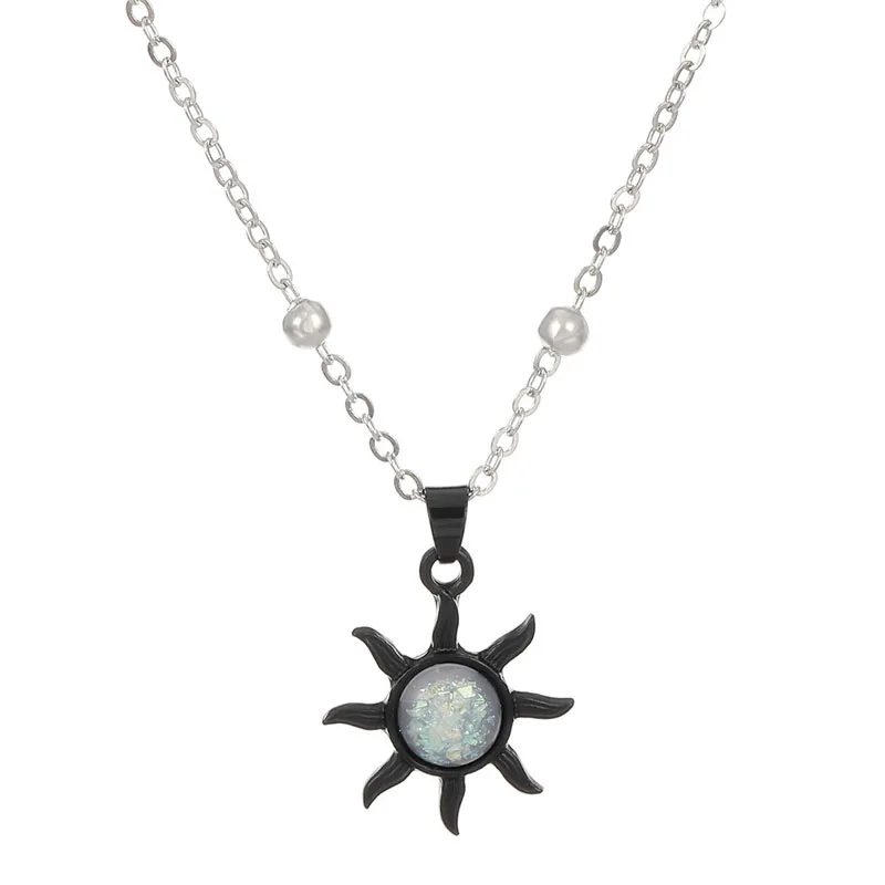 VIVILADY Opal Sun Pendant Necklace for Women Fashion Jewelry Minimalist Accessories Wearable for Gathering Date Party Travel