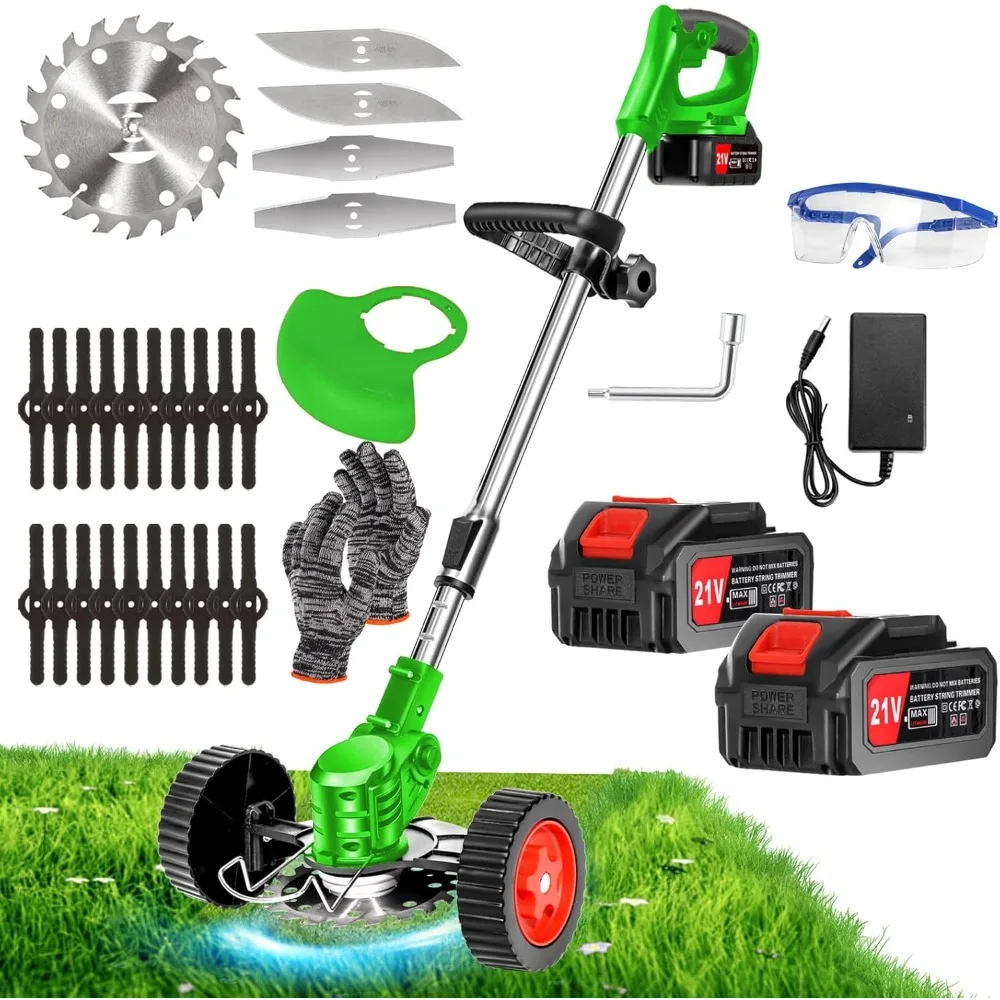 Cordless Weed Wacker Electric Weed Trimmer Battery Operated,21V Lawn Mower Grass Edger with Two 4.0Ah Batteries Grass Trimmers