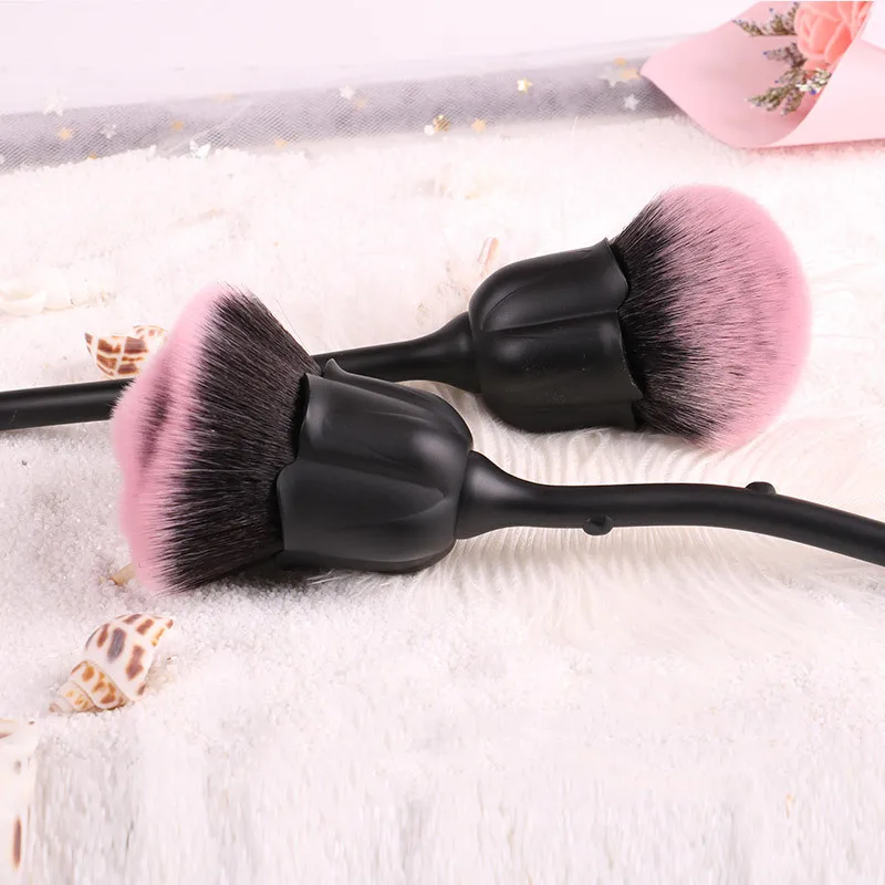 Black Rose Flower Make Up Brush Loose Powder Brushes Blush Foundation Cosmetic Brush for Women Nail Art Dust Brush for Manicure