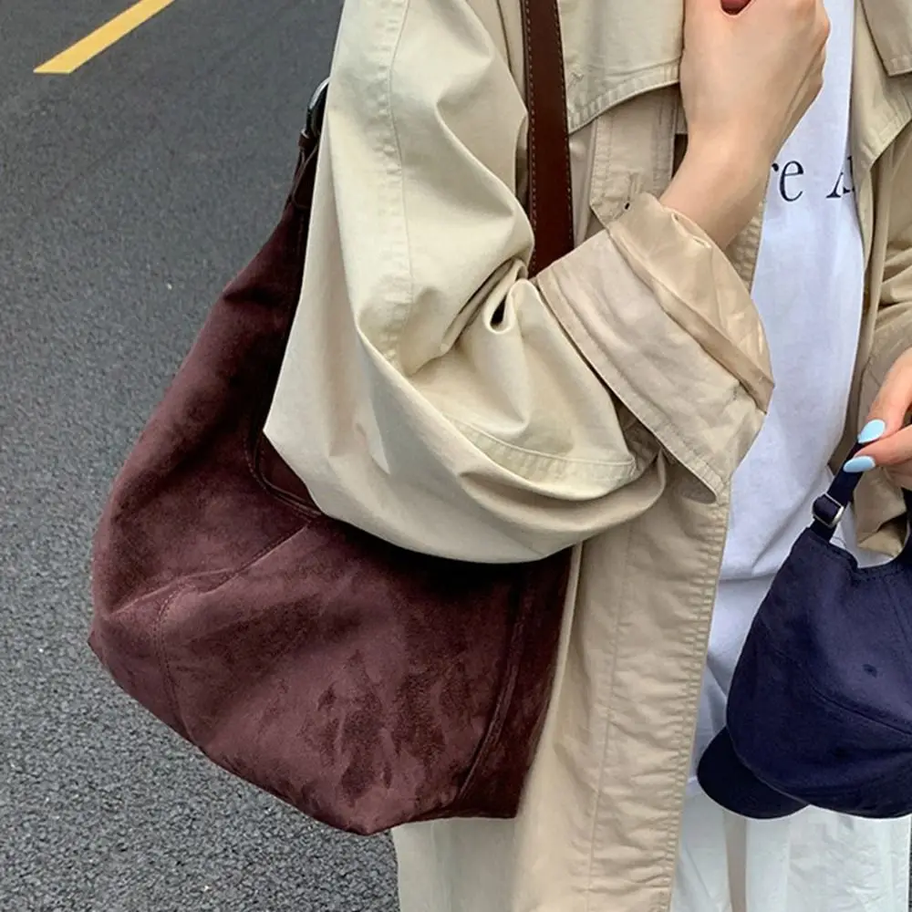 

Zipper Suede Matte Hobo Bag Handbag Large Capacity Vintage PU Crossbody Bag Solid Color Korean Style Female Tote Bag Children