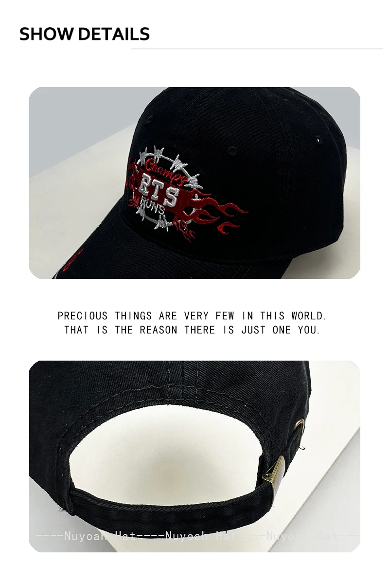Neue Herren- und Damen-Baseballkappen mit personalisierten RTS-Buchstaben, Flammenmuster, Sonnenschutz, vielseitige Retro-Schirmmützen, modisch, amerikanischer Stil – Detail 3