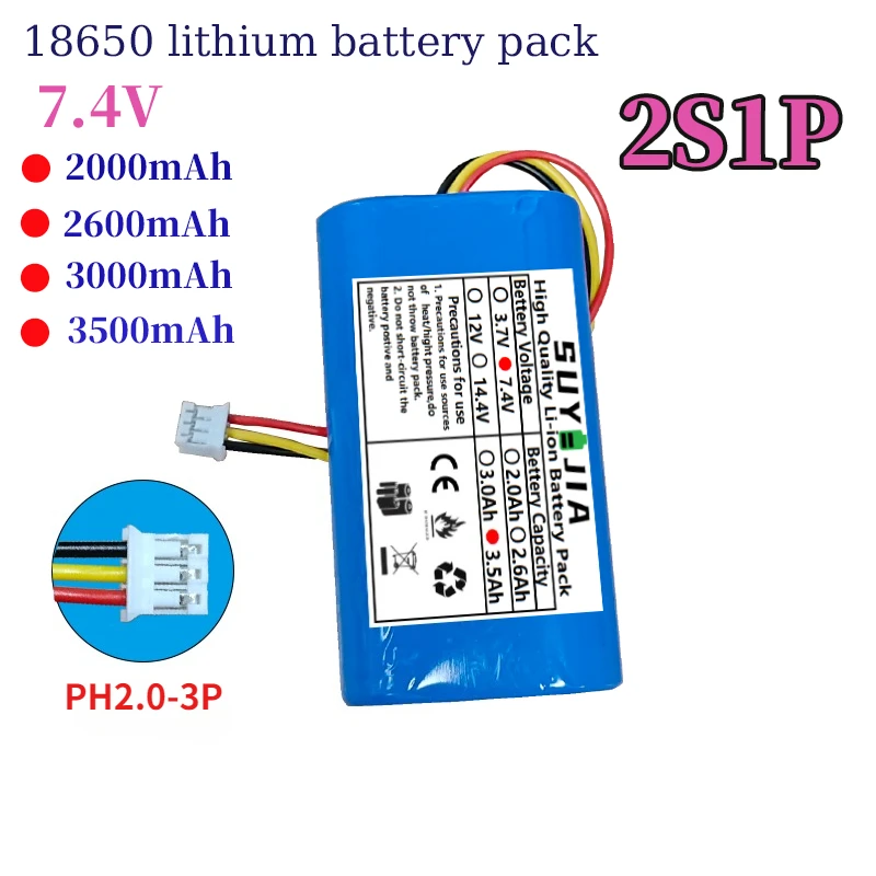 7.4V Battery 18650 Lithium-ion Battery Pack 2S1P with PH2.0 Plug 2000mah 2600mah 3000mah 3500mah Rechargeable Battery + PCB