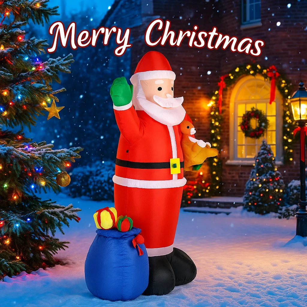 6.89ft brinquedos infláveis de natal quintal gramado festa decoração papai noel saco de presente urso de pelúcia led iluminado casa suprimentos ornamentos