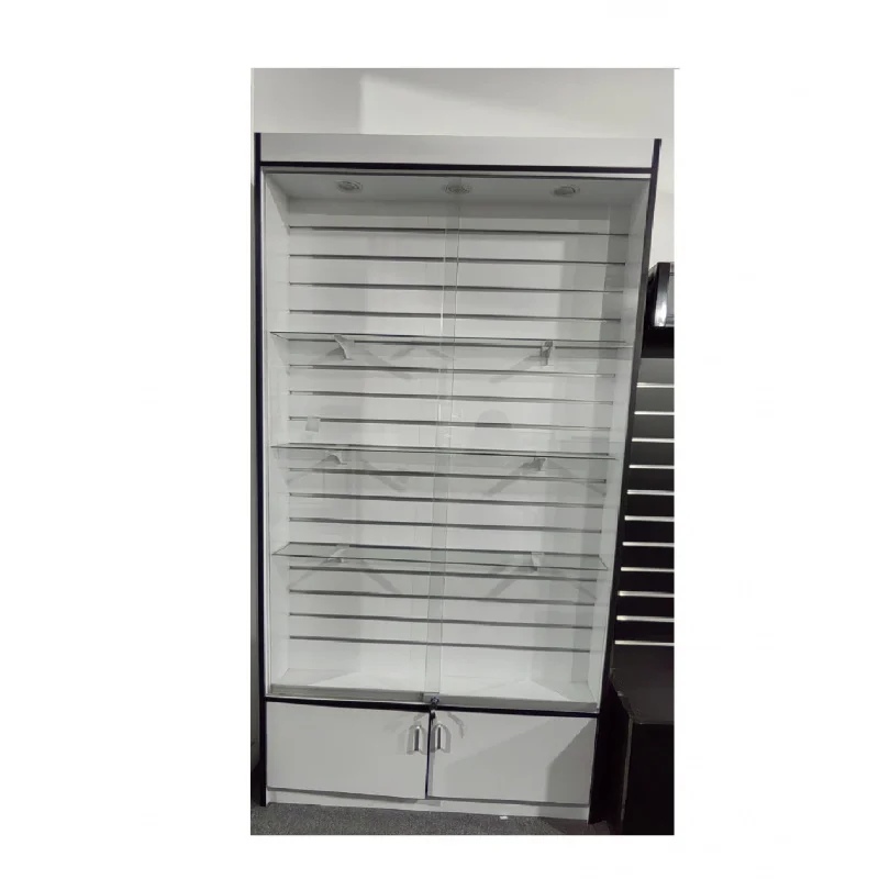 

custom.Retail Store MDF Slatwall Display Cabinet for Phone Accessories with Toughened Glass