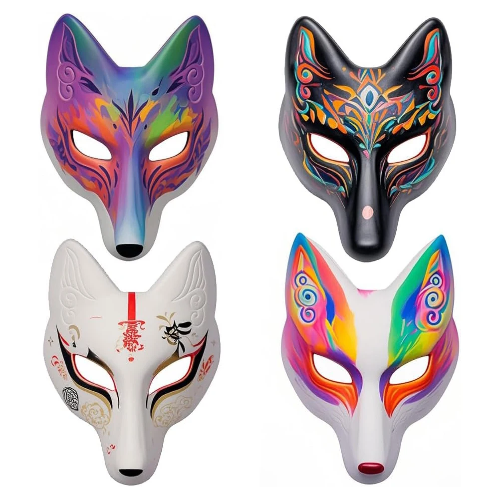 Halloween DIY PU Leather Fox Mask Japanese Anime Cosplay Mask Costume Accessories Masquerade Party Filming Prop