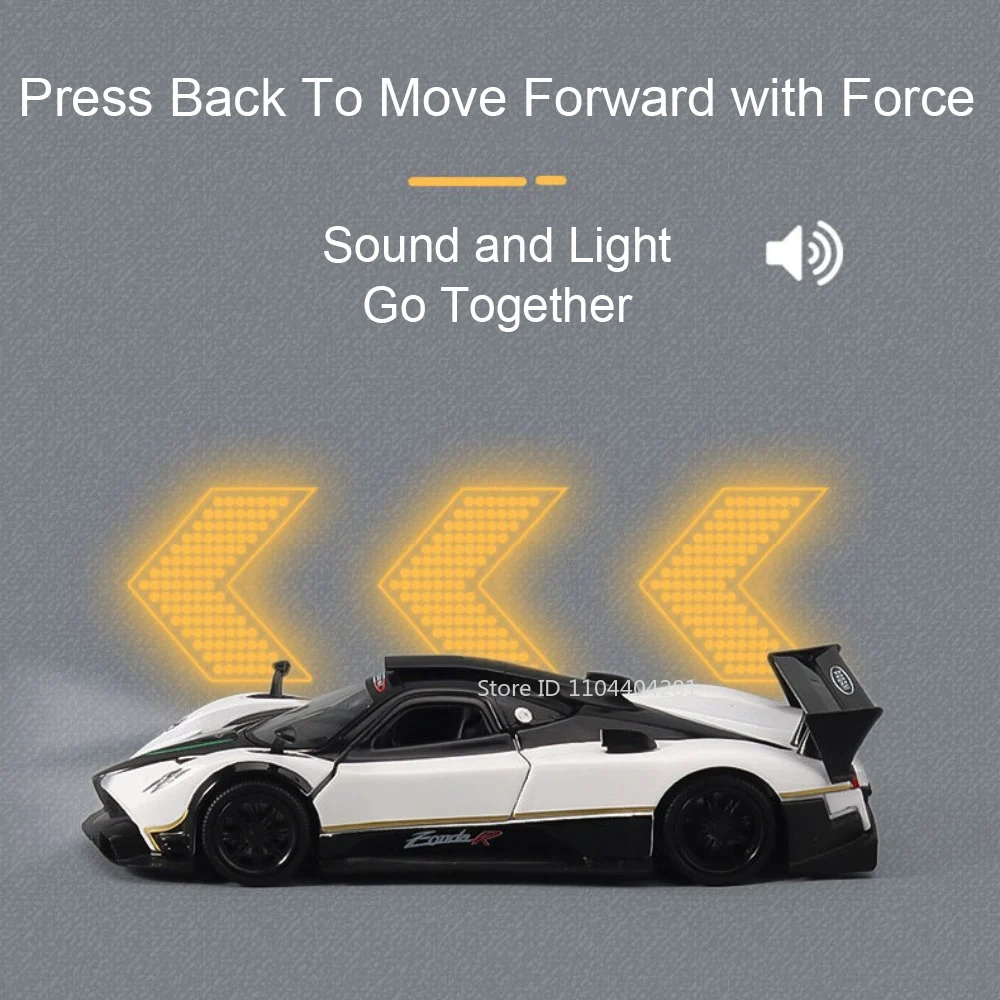 Pagani Zonda R Huaya BC – modèle Miniature en alliage moulé sous pression, jouets pour portes de voiture, son ouvert, lumière, véhicules à retirer, cadeaux pour garçon, 1:32