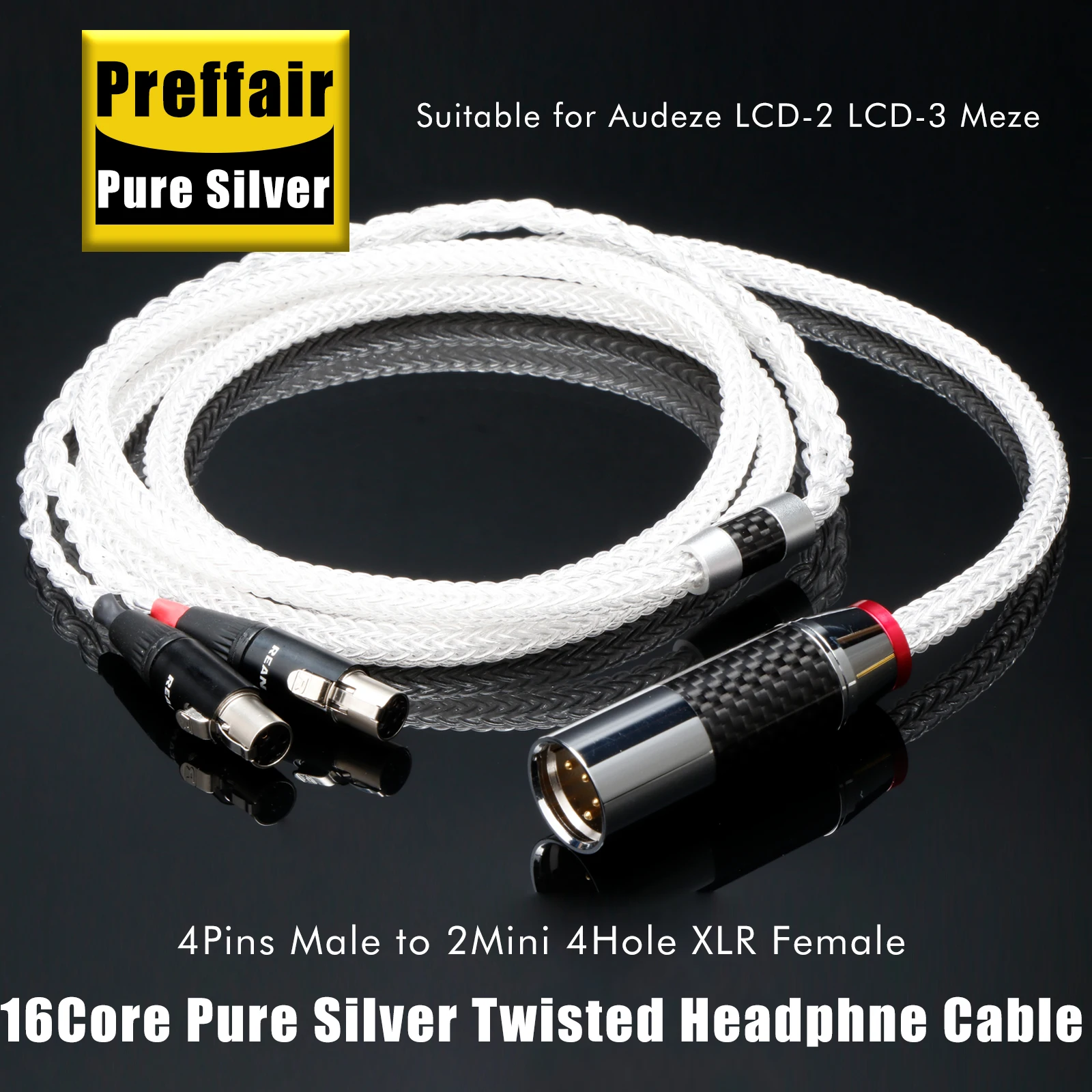 

HiFi Audio Upgrade Earphone Cable 16Cores Pure Silver XLR/4.4/2.5/6.35mm for Hifiman Sundara Ananda HE4XX HE560 HE-350 HE1000se