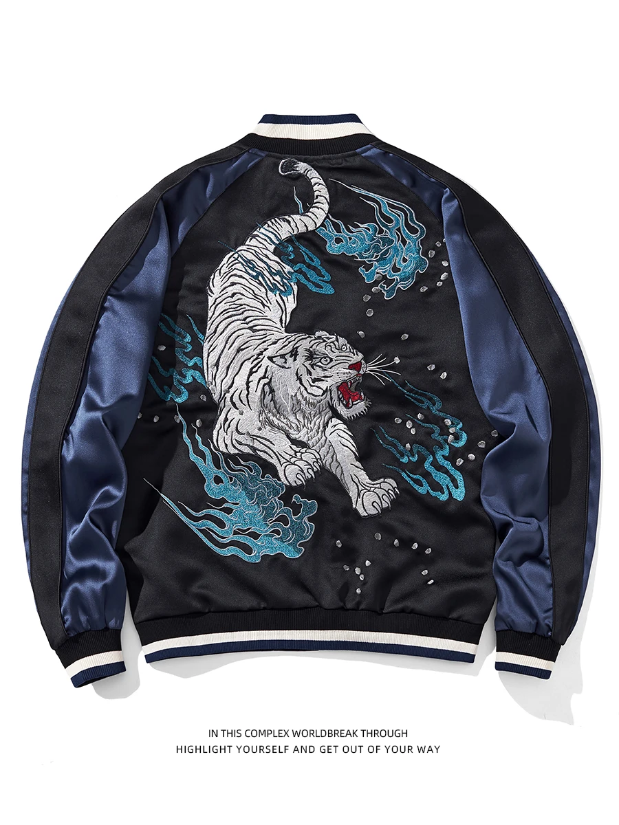 

Monkey Store White Tiger Heavy Industry Embroidered Jaet Men's Baseball orm Sukajan Trendy Youth Spring Autumn Jaet