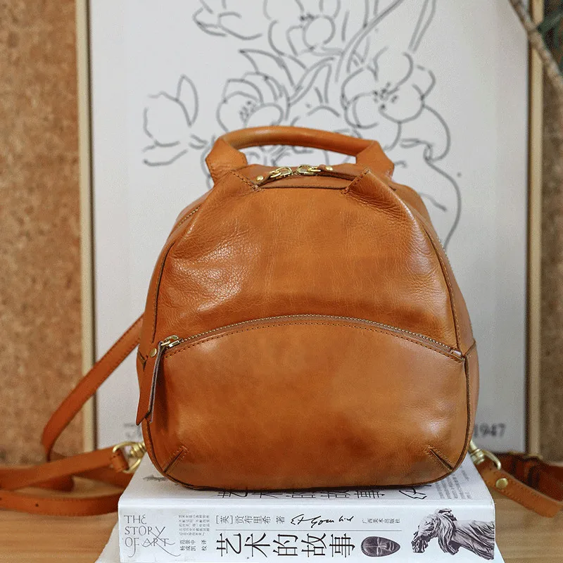 

PNDME simple vintage handmade genuine leather women's small backpack weekend outdoor daily party real cowhide ladies bookbag