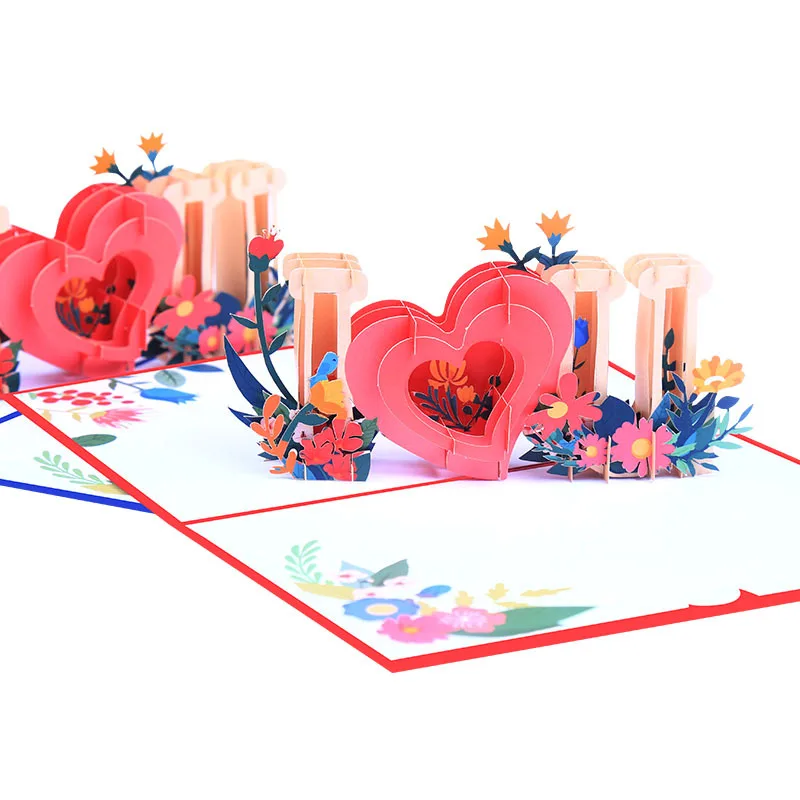 

10pcs Handmade ILOVEYOU Flower 3D Pop UP Greeting Invitation Card For Valentine's Thanks Christmas Wedding Birthday Party Gift