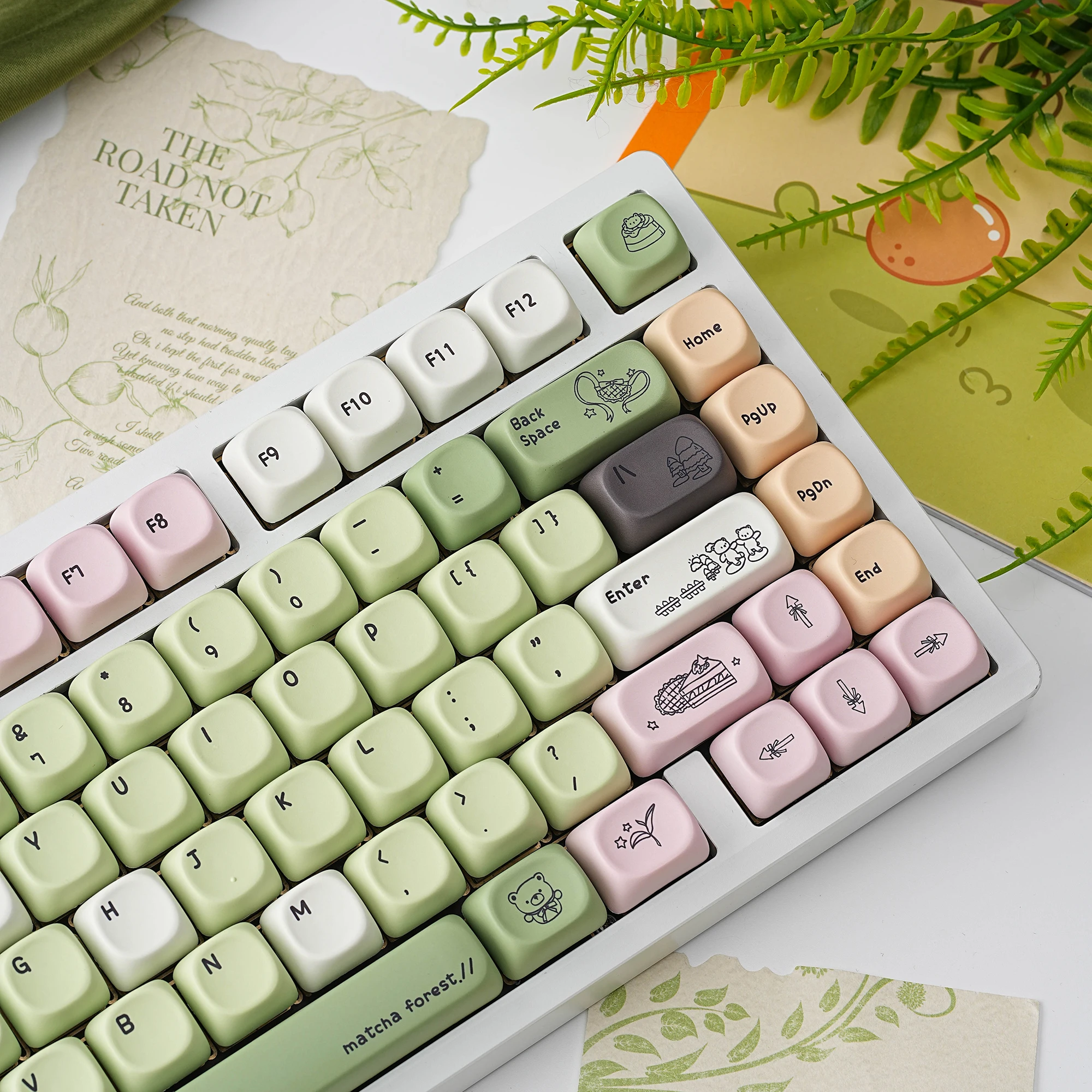 Moa Matcha Forest Keycaps Space Keys for Mechanical Keyboards Compatible with Russian Korean Spanish German 7U Alice Layout PBT