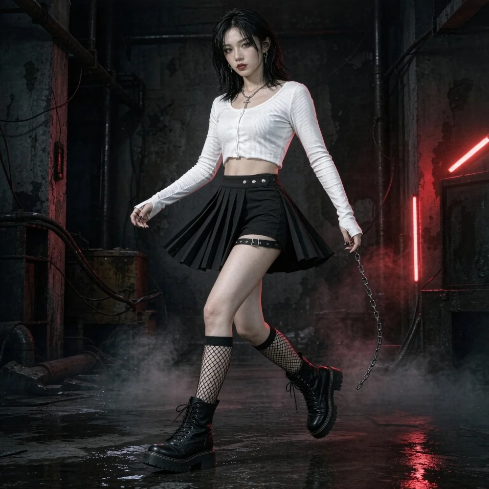 Women Pleated Half Skirt High Waist Asymmetrical Hem, Harajuku Punk Streetwear A Line Black Skirt for Club Outfits