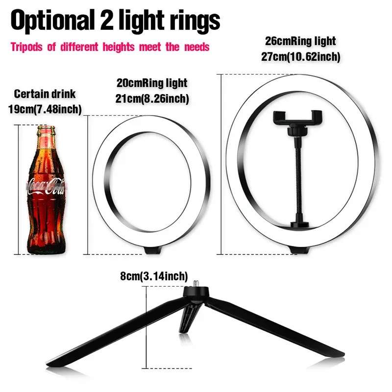 26cm Selfie Ring Light with Phone Camera Holder Photography Lighting with Remote Control for Photo Video with Tripod