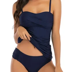 XXL Plus Size Swimwear Basics-Twist Front One Piece Swimsuit Women Tankini Solid Color Summer Beach Wear Bathing Suit Bikini Set