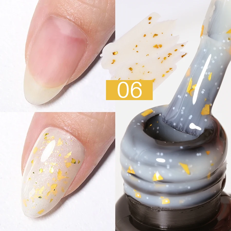 1 Bottle Flower Glitter Nail Gel Polish Nude Pink Gold Foils Effect Semi Permanent UV Gel Varnishes Nails Art Manicure Gel GY95