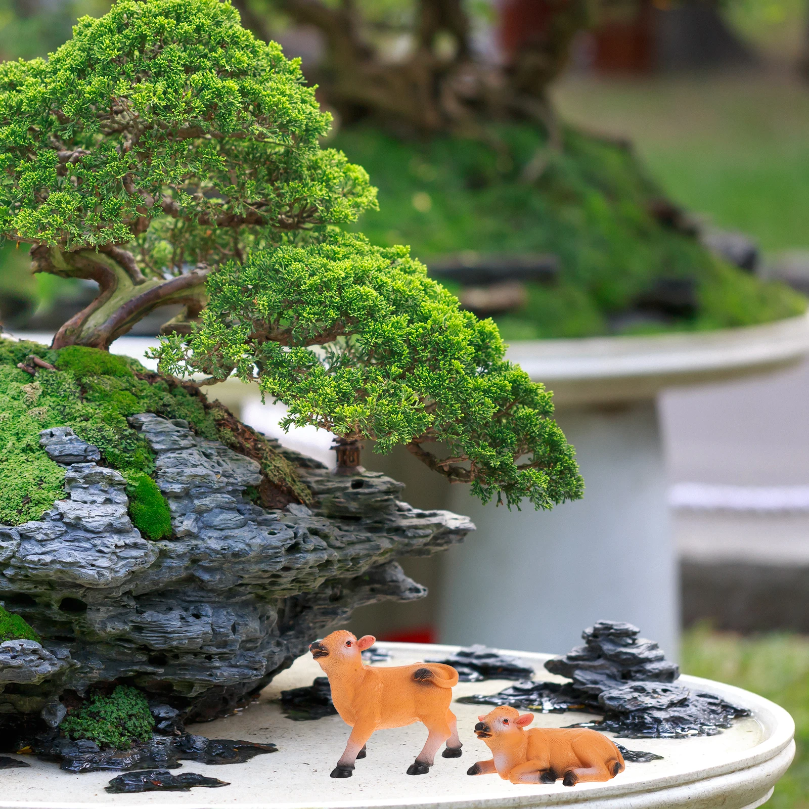 

2Pcs Yellow Cow Mini Statue Realistic Calf Decoration Garden Potted Outdoor Bull Feng Shui Ornament