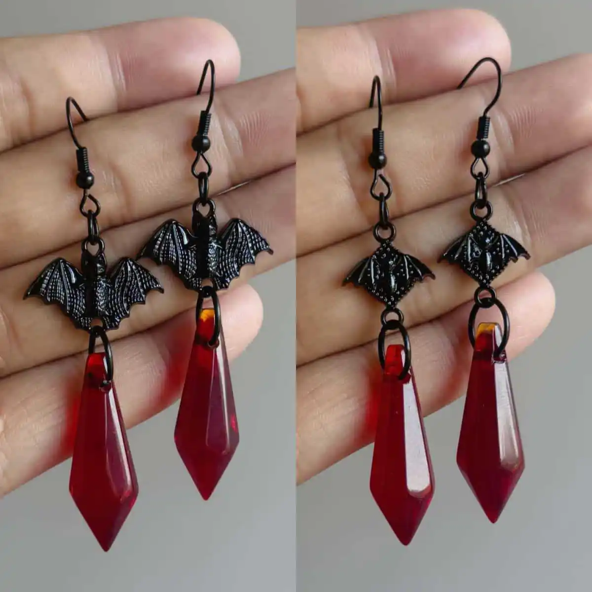 Vampire bat earrings,Gothic jewelry,retro,black bat Charm,Blood drop,Witch ,Pagan,Alternative,handmade,ear hook For Women Girls