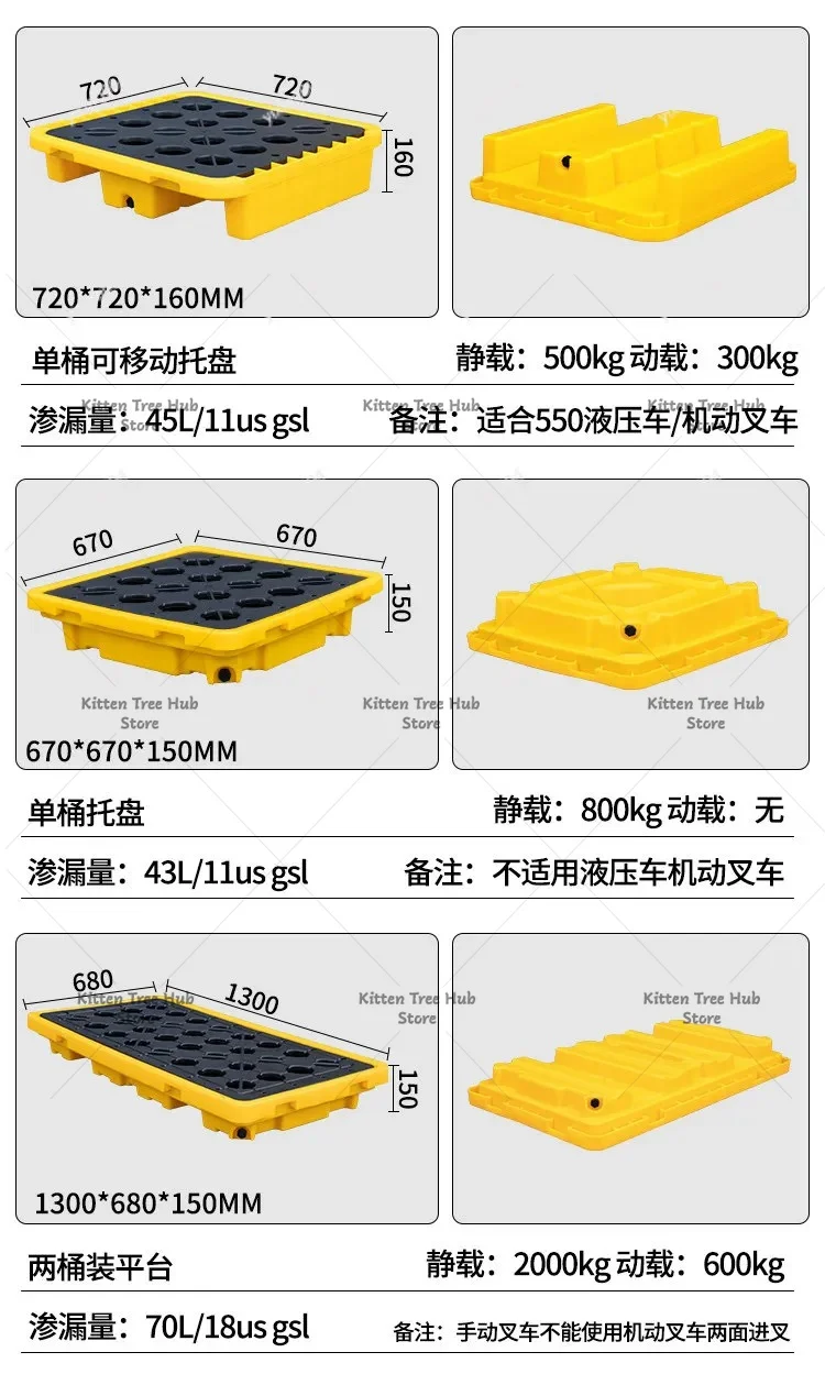 Anti-spill Drum Storage Platform Plastic Anti-leak Pallet for Industrial Chemical Oil Barrels