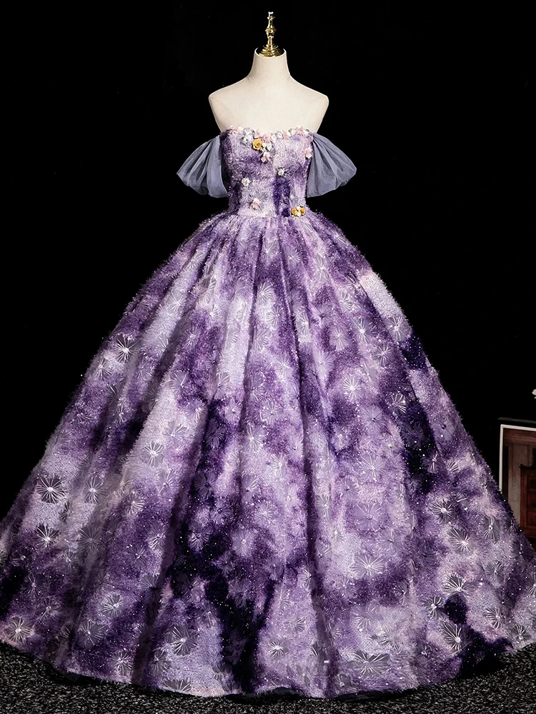 

Длинное вечернее платье Princ Sle на одно плечо, фиолетовое, с цветочной вышивкой, для взрослых, для церемоний, выступлений, свадеб и торжеств