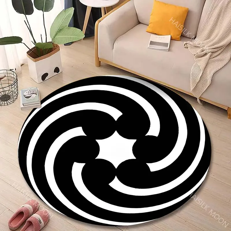 1PC Black and white concentric circles Print Round Carpet for Living Room Bedroom Sofa Table Floor Mat Area Rug Luxury Gift