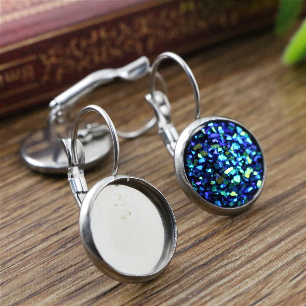 (Bez przejścia) 12mm 6-25mm 10 sztuk ze stali nierdzewnej francuski dźwignia kolczyki zapinane z tyłu puste/podstawa, pasuje do 6-25mm szkło Cabochons, przyciski