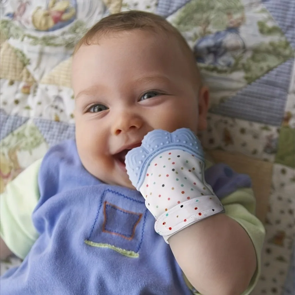 Double mitaines de dentition en silicone pour nouveau-né, jouets de qualité alimentaire, jouets sonores pour bébé, gel de dentition anti-manger, 2 pièces