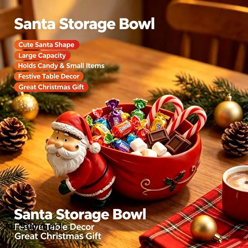 【E】Christmas Santa Claus Resin Storage Bowl Handcrafted Design Holiday Table Decor Candy Snack Holder