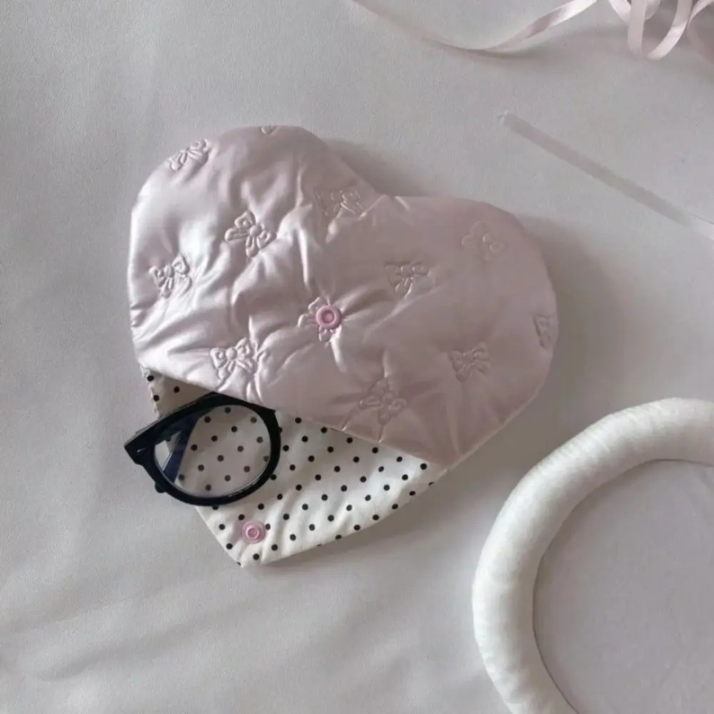 Portable Bow Embossed Glasses Bag Heart Pink Multifunctional Coin Purse Waterproof PU Leather Eyeglasses Box