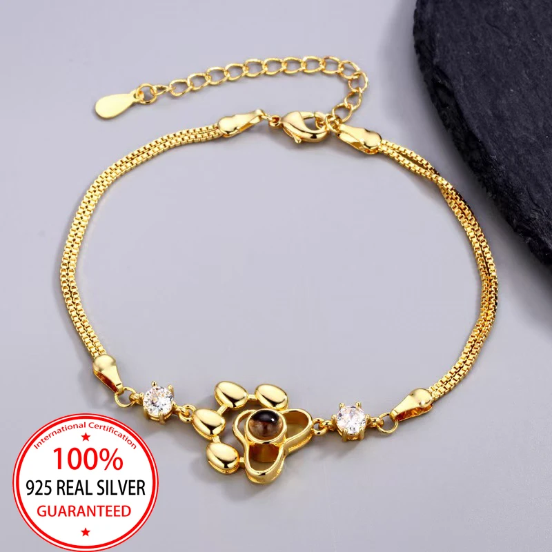 S925 Silver Custom Color Picture Projection Bracelets Cute Dog Paw For Girlfriend Lover 2025 Valentine Birthday Romantic Gifts