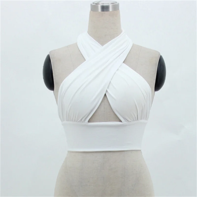 Women\'s Y2K Criss Cross Bustier Halter Sleeveless Wrap Front Sexy Backless Cami Crop Top Slim Fit Crop Tank Tops Streetwear