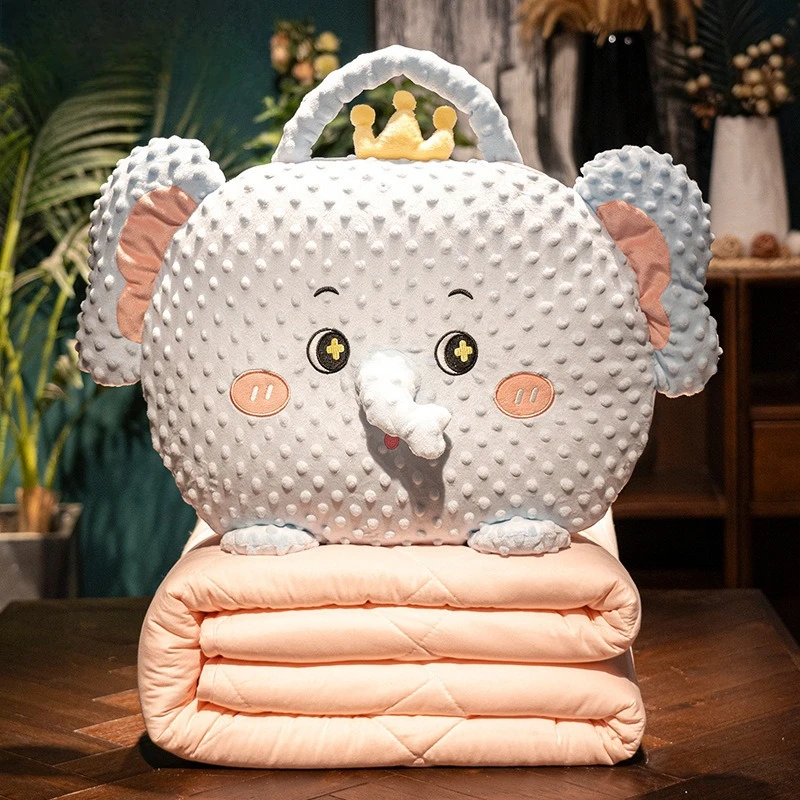 Portable Plush Pillow Blanket 2 in 1 Soft Stuffed Animal Cushion Throw Blanket for Office Car Travel Nap