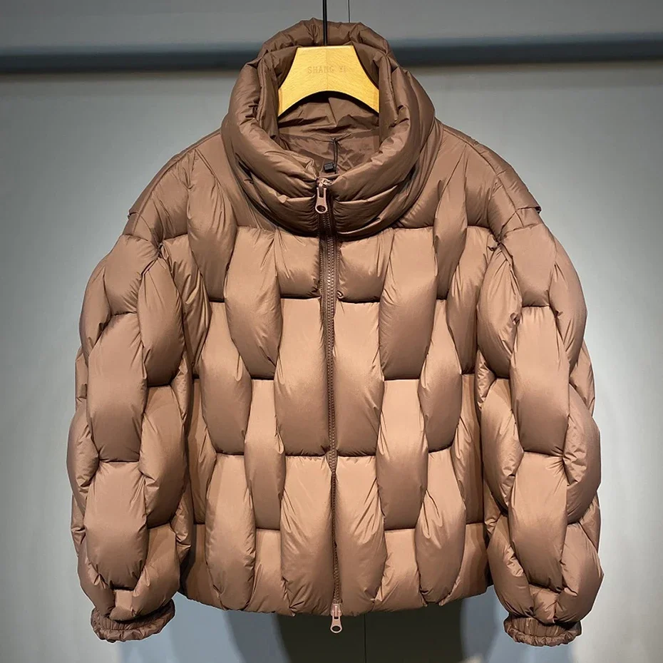 

Fashion Luxury Designer Square Weave High Collar Warm Coat Man Black Loose Puffer Bubble Jacket Winter Parkas 2026 Jacket Men