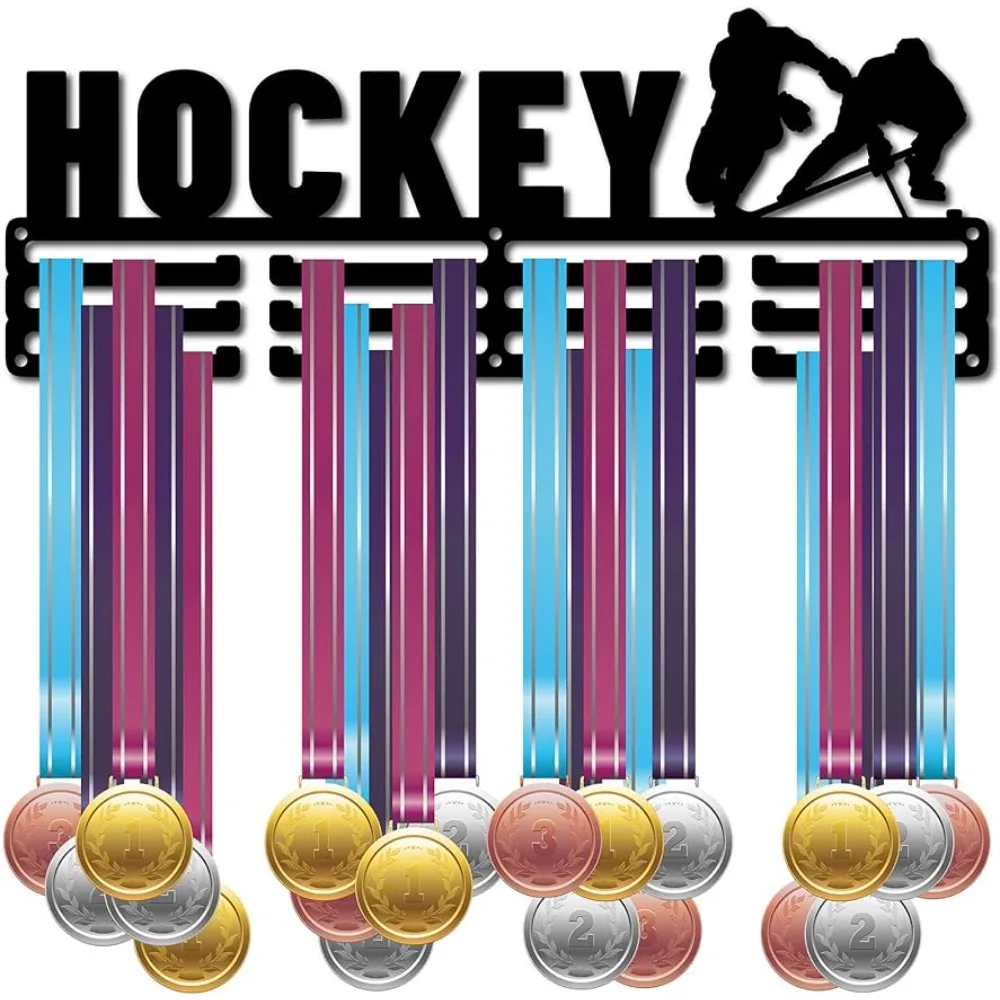 

Hockey Medal Holder Sport Medals Hanger Athlete Awards Display Wall Rack Mount Decor Black Iron Metal Hanging for Home Badge Run