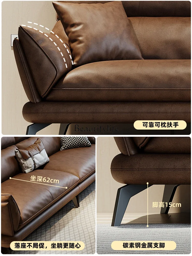

yj5Genuine Leather Sofa Living Room High Backrest Italian Minimalist Straight Row Imperial Concubine Caramel First Layer Cowhide